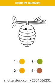 Color cute beehive by numbers. Coloring page for kids. 