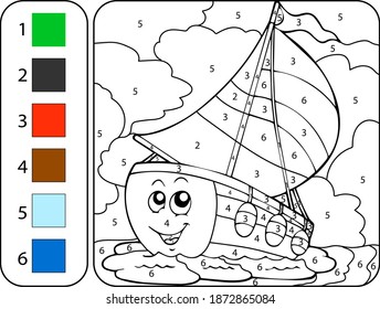 Color Cute Boat By Numbers Beautiful Stock Vector (Royalty Free) 1872865084