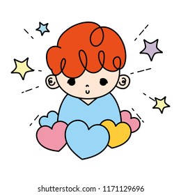 color cute boy child with hearts and stars