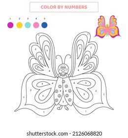 Color cute butterfly by numbers. 