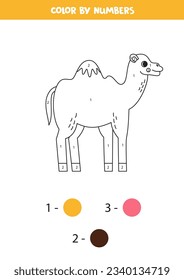 Color cute camel by numbers. Coloring page for kids. 
