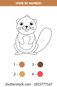 Color cute cartoon beaver by numbers. Educational math game for kids. Coloring worksheet for children.