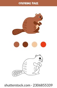Color cute cartoon beaver. Coloring page for kids. 