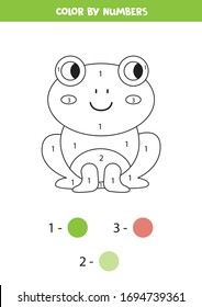 Color cute cartoon comic frog by numbers. Coloring page for kids.