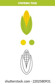 Color cute cartoon corn. Coloring page for kids. 