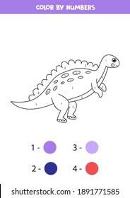 Color cute cartoon dinosaur by numbers. Coloring page for kids.