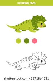  Color cute cartoon frilled neck lizard. Worksheet for kids.