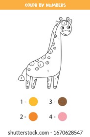 Color cute cartoon giraffe by numbers. Educational game for kids.