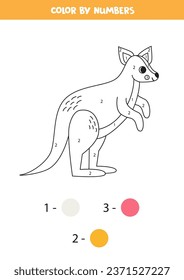 Color cute cartoon kangaroo by numbers. Coloring page for kids. 