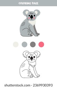 Color cute cartoon koala. Worksheet for kids.