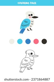  Color cute cartoon kookaburra. Worksheet for kids.