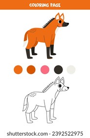  Color cute cartoon maned wolf. Worksheet for kids.