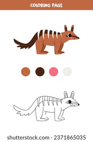  Color cute cartoon numbat. Worksheet for kids.
