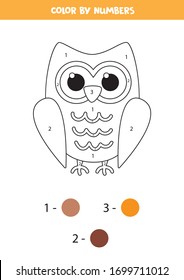 Color cute cartoon owl by colors. Educational game for kids.