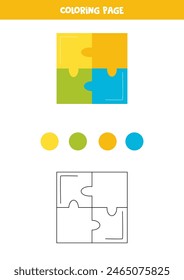 Color cute cartoon puzzle. Worksheet for kids.