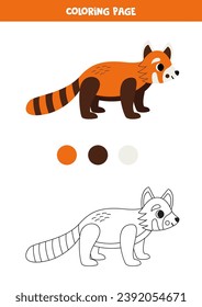  Color cute cartoon red panda. Worksheet for kids.