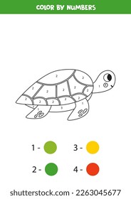 Color cute cartoon turtle by numbers. Coloring page for kids. 