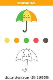 Color cute cartoon umbrella. Coloring page for kids. 