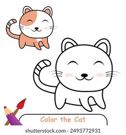 Color the cute Cat drawing illustration. coloring book for kids. cute cat coloring page colored illustration