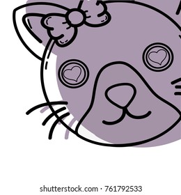 color cute cat female head with hearts eyes vector illustration