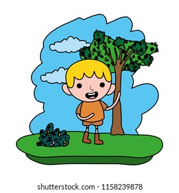 color cute child boy in the forest reserve