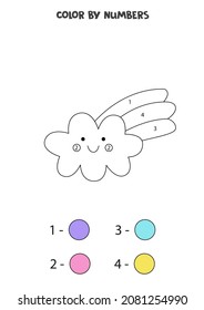 Color una nube linda por números. Página de colorear para niños. 