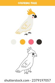 Color cute cockatoo. Coloring page for kids. 