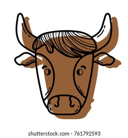 color cute cow head farm animal vector illustration