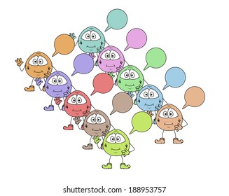 color cute creatures and many speak bubbles