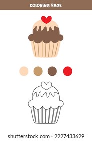 Color cute cupcake. Coloring page for kids. 