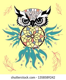 Color cute decorative ornamental Owl fall in love, doodle