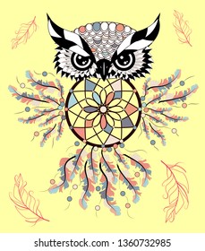 Color cute decorative ornamental Owl fall in love, doodle