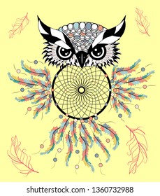 Color cute decorative ornamental Owl fall in love, doodle