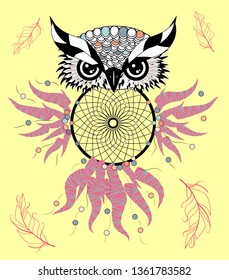 Color cute decorative ornamental Owl fall in love, doodle