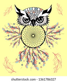 Color cute decorative ornamental Owl fall in love, doodle