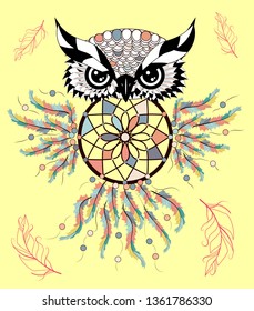 Color cute decorative ornamental Owl fall in love, doodle