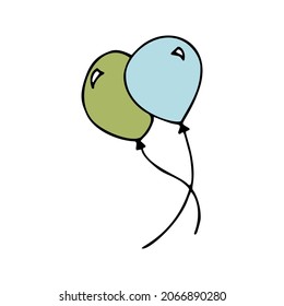 Color cute doodle vector air balloon. Hand drawn clipart
