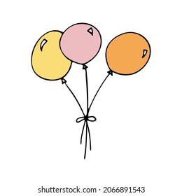 Color cute doodle vector air balloon. Hand drawn clipart