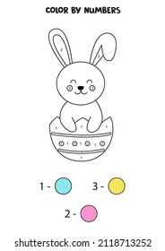 Color cute Easter bunny  by numbers. Coloring page for kids. 