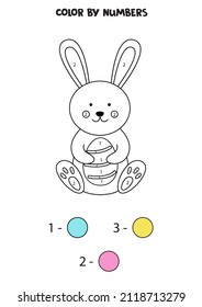 Color cute Easter bunny by numbers. Coloring page for kids. 