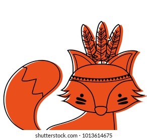 color cute fox animal with feathers decoration