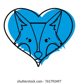 color cute fox head wild animal inside the heart vector illustration