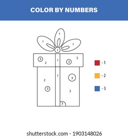 Color cute gift box by number. Educational math game for children. Coloring page.