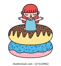 color cute girl child with sweet donuts