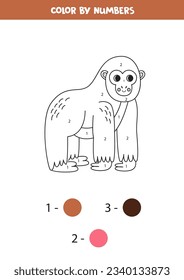 Color cute gorilla by numbers. Coloring page for kids. 