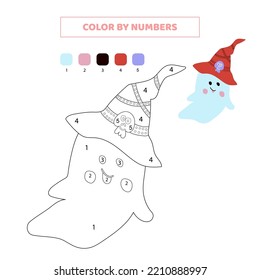 Color cute halloween ghost by numbers. 