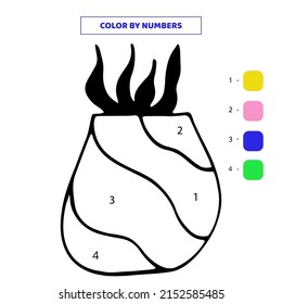 Color cute hand drawn flowerpot by numbers. Worksheet for kids.