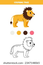 Color cute lion. Coloring page for kids. 