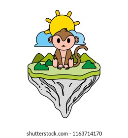 color cute monkey animal in float island