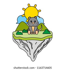 color cute mouse animal in float island